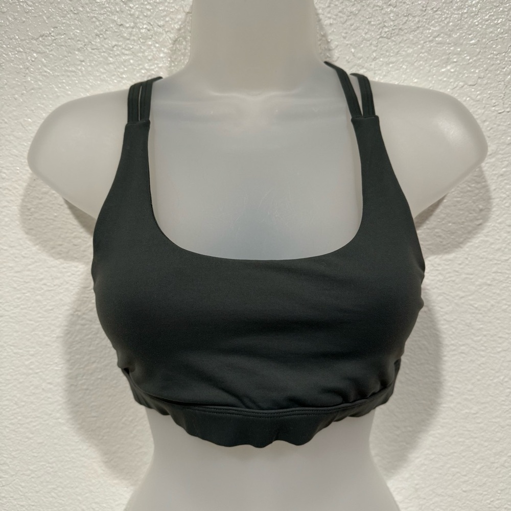 alo yoga olive green dark cactus airbrush suspension gym padded sports bra top